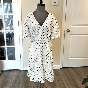 Womens Balloon Short Sleeve Mini Wrap Dress A New Day Cream/black Polka Dots.
